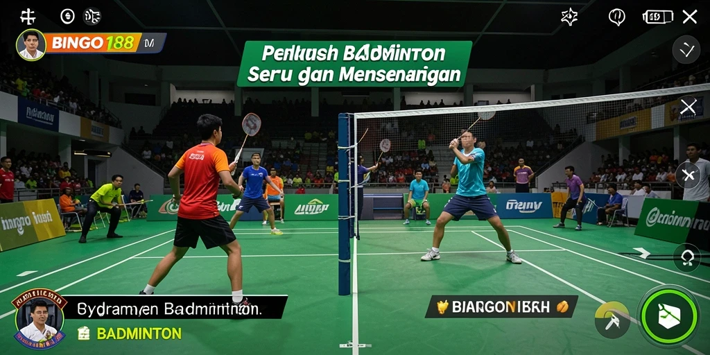 Antarmuka BINGO188 menunjukkan aksi pertandingan Badminton yang seru.