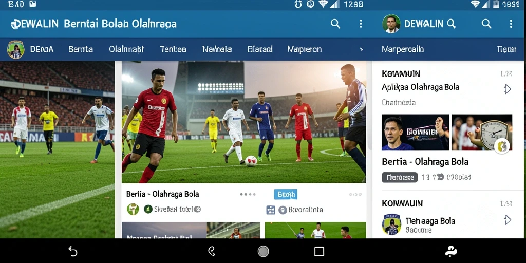 Antarmuka aplikasi DEWALIN dengan berita olahraga bola terbaru.
