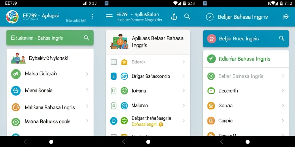 Antarmuka aplikasi EE789 untuk belajar bahasa Inggris dengan mudah.