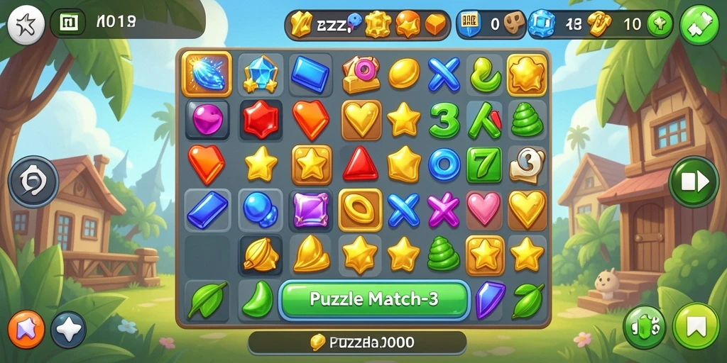 Tampilan antarmuka menarik dari KAKRP dengan fungsi Puzzle Match-3.
