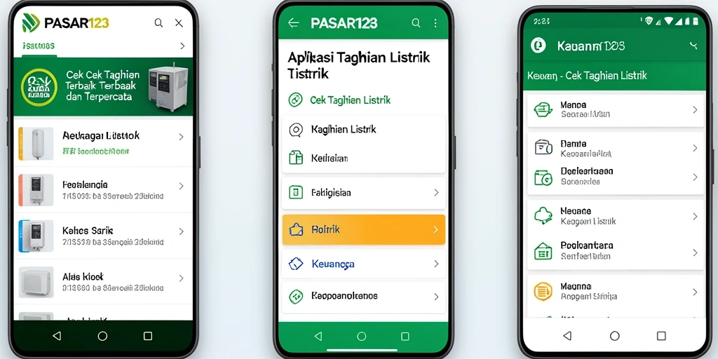 Tampilan antarmuka PASAR123 untuk cek tagihan listrik.