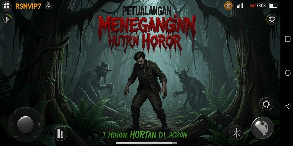 Antarmuka gameplay RSNVIP7 yang menampilkan suasana hutan yang angker dan menakutkan.