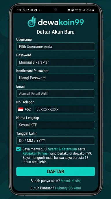 Cara Mudah Daftar Akun dewakoin99 untuk Pengguna Android